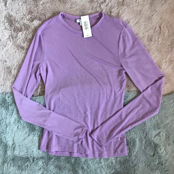 Afrm los angeles sunny purple lavender mesh sheer long sleeve top - Picture 2 of 7